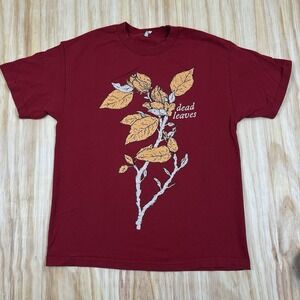 Y2K Dead Leaves Art Graphic T Shirt Red Size Large Short Sleeve Cute Glam Core